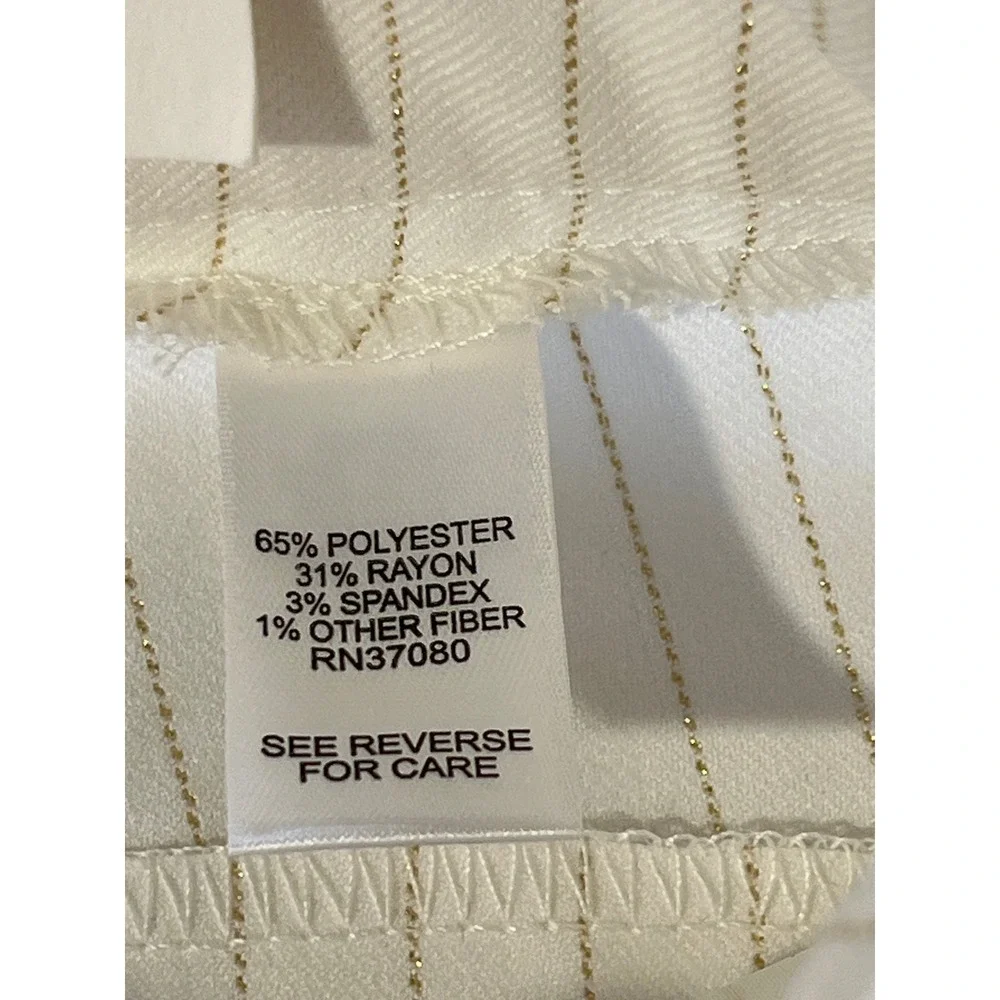 Cato Women White Gold Metallic Pinstripe Wide Leg Old Money Dress Pants Trouser